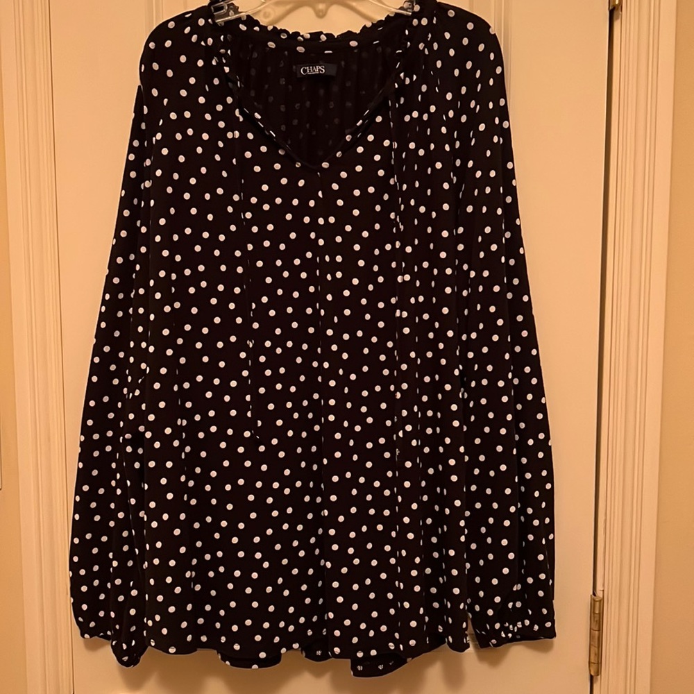 Chaps Black with white dots long sleeve shirt.